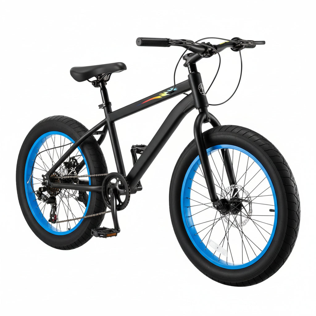 Mountain Bike, 20 Inch MTB Bicycle With 7 Speeds SHIMANO Twist Shifting, Comfort Saddle, Dual Disc Brakes, High Carbon Steel Frame, Fat Tire Sport Cycling Bicycle For Trail Snow